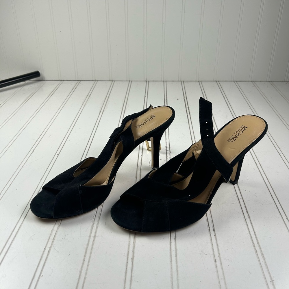 Michael Kors Black Suede Becky Open-Toe Slingback Heels Women’s Size 9.5 - Picture 8 of 12